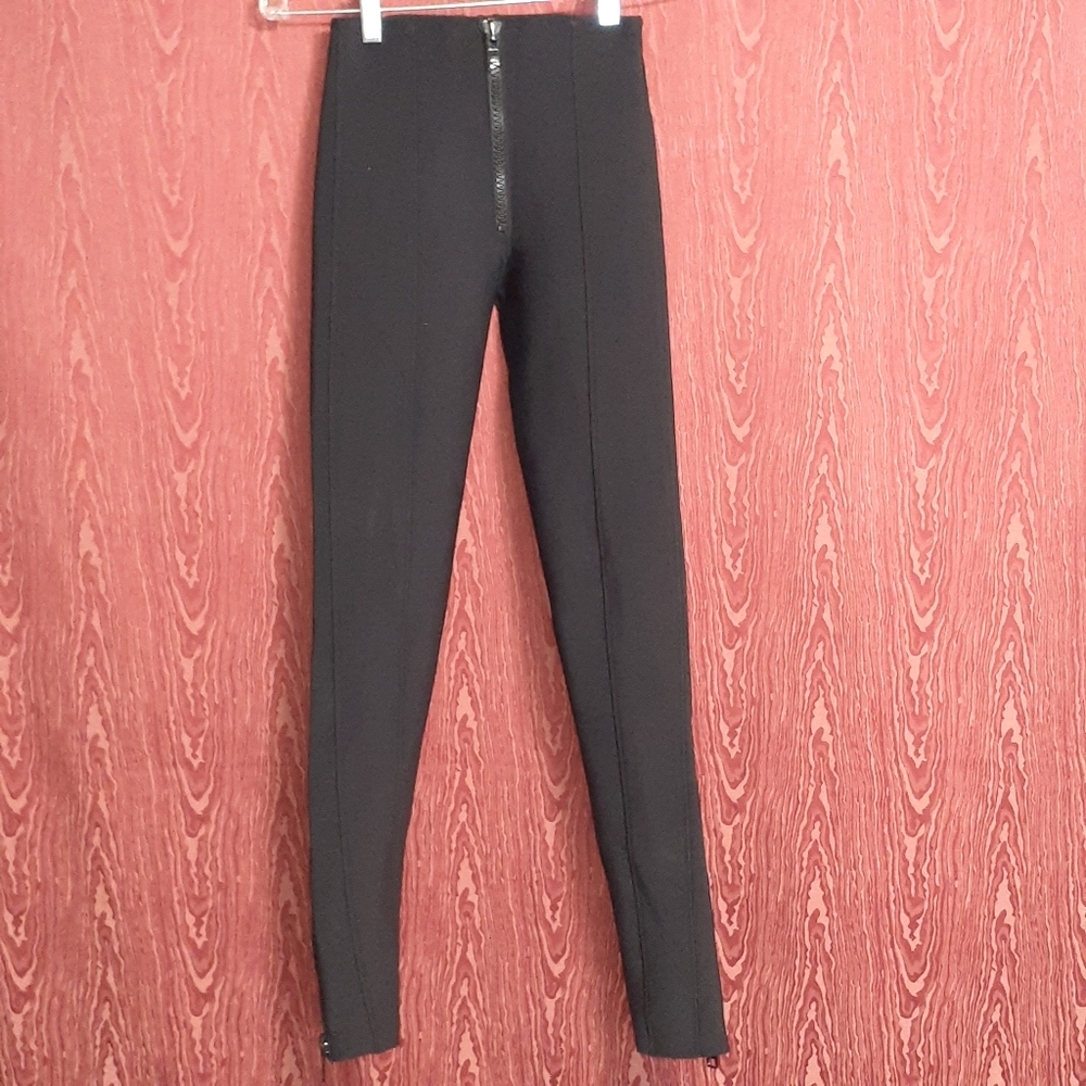 LISA MARIE BLACK SKINNY LEGGINGS FRONT ZIP ANKLE ZIP